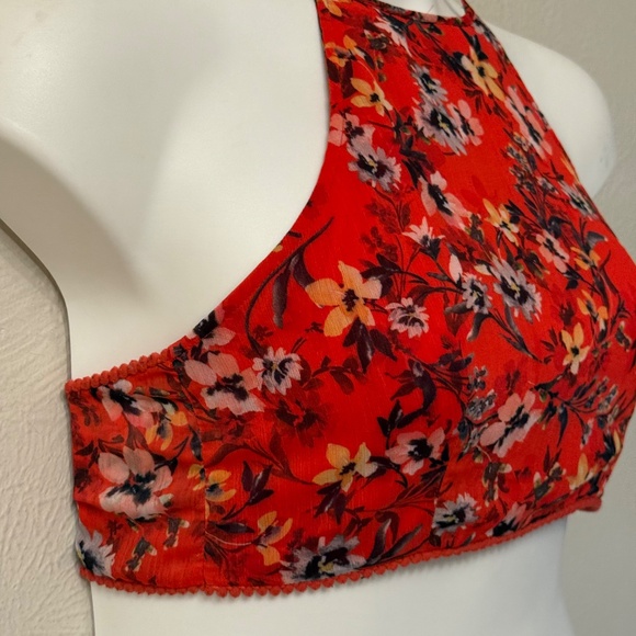 House of Harlow X Revolve size S halter Tie Back Top Red Floral Festival - Picture 2 of 11
